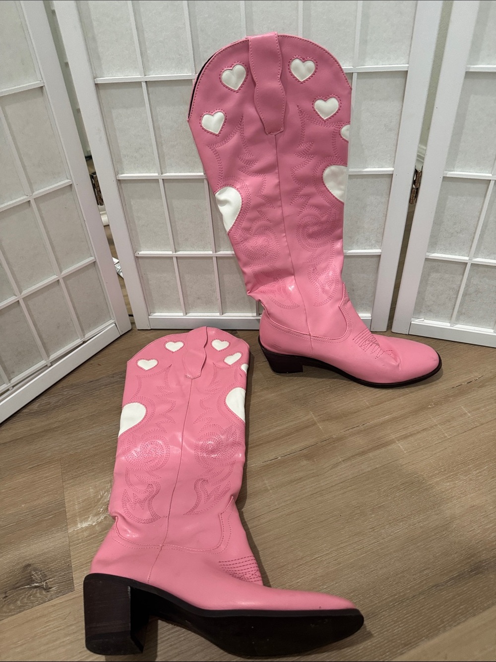 Pink Heart Western Knee-High Boots - Women